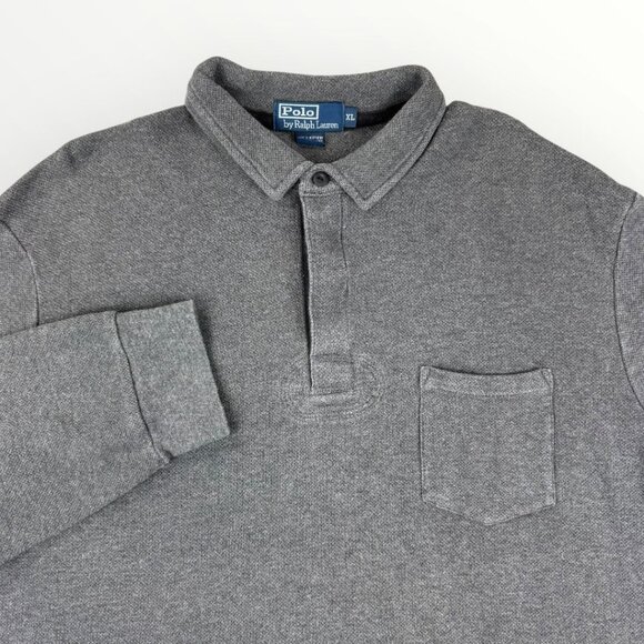 Vintage Polo by RALPH LAUREN Mens Thermal Polo Sweater Grey Long Sleeve Pullover - Picture 1 of 6